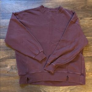 Aerie Burgandy Crewneck Sweater with Ribbed Cuffs